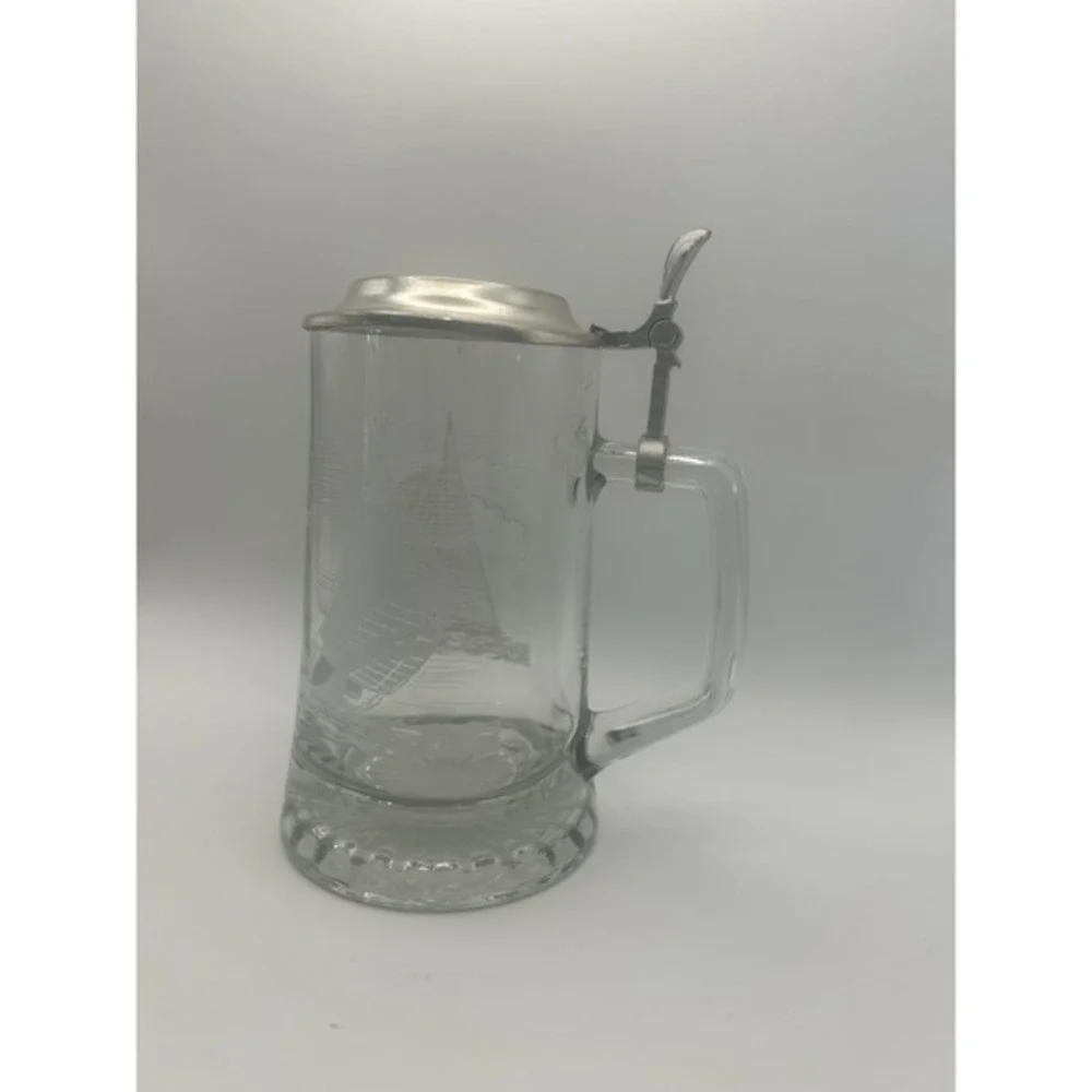 Vintage Old Spice Pewter Lidded Beer Stein‎ Columbia 1964 Glass Mug 95% Zinn